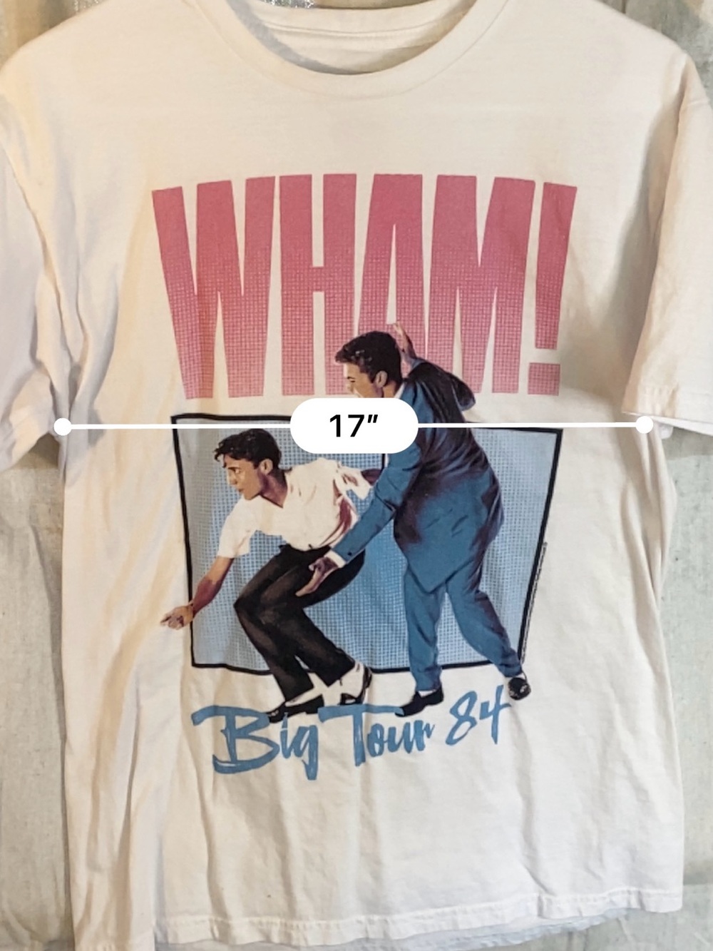 WHAM! Big Tour '84 Vintage Graphic Tee - White with Pink & Blue - Picture 9 of 9